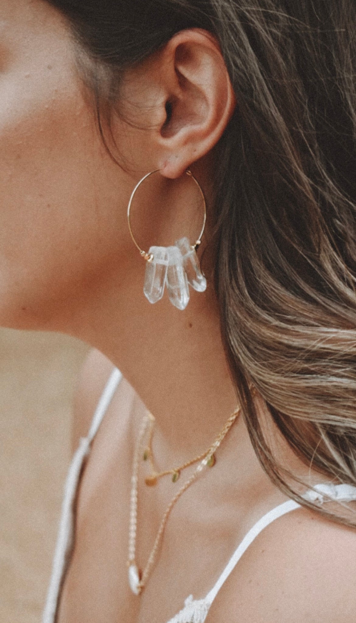 Clear Quartz Hoops