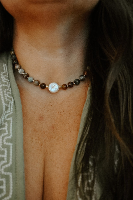 Ocean Jasper and Pearl Choker